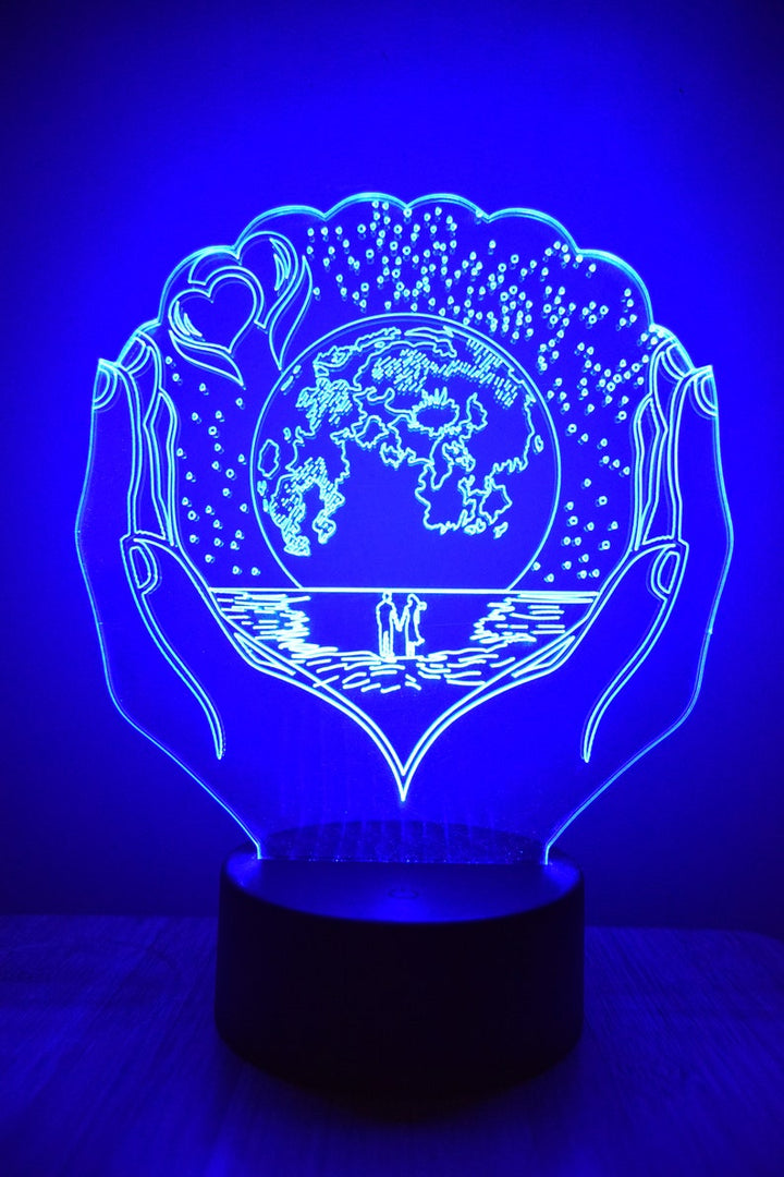 Earth Hands LED Night Lamp | RGB 3D Acrylic Night Light