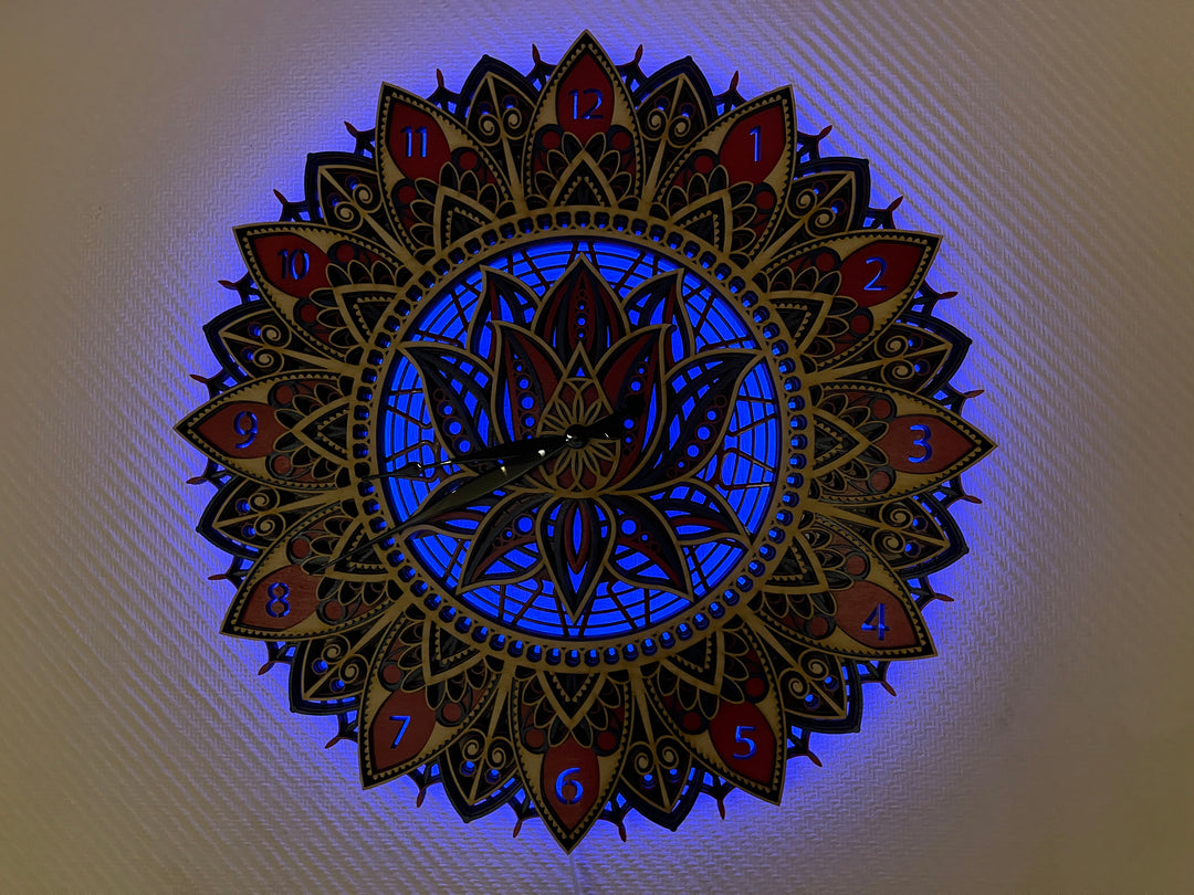 LED Glowing Lotus Wood Wall Clock
