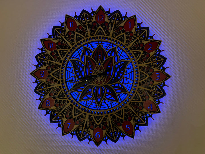 LED Glowing Lotus Wood Wall Clock