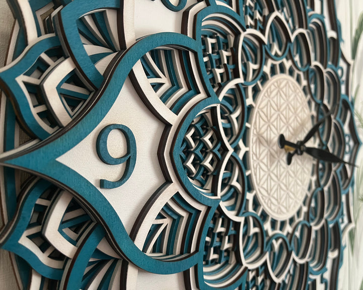 Wooden Clock Mandala Wall Art