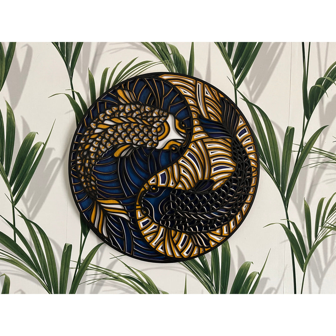 Yin Yang Koi Fish Wooden Mandala Wall Art