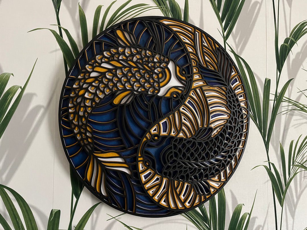 Yin Yang Koi Fish Wooden Mandala Wall Art