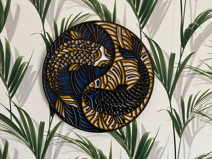 Yin Yang Koi Fish Wooden Mandala Wall Art