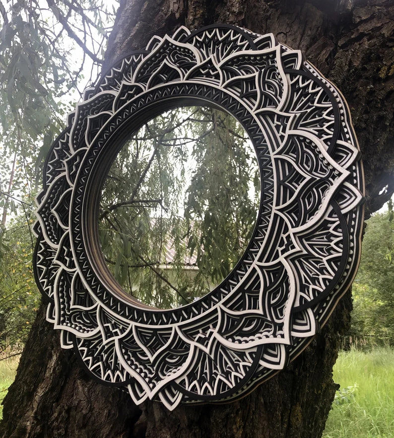 Round Wooden Mirror Mandala