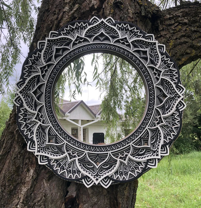 Round Wooden Mirror Mandala