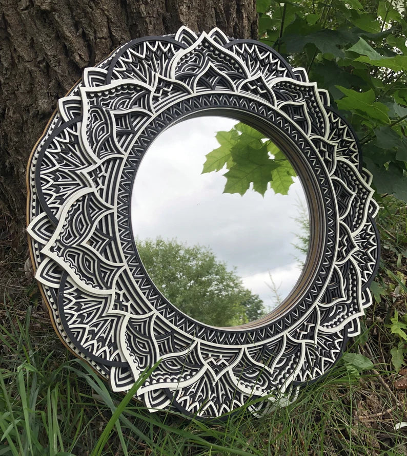 Round Wooden Mirror Mandala