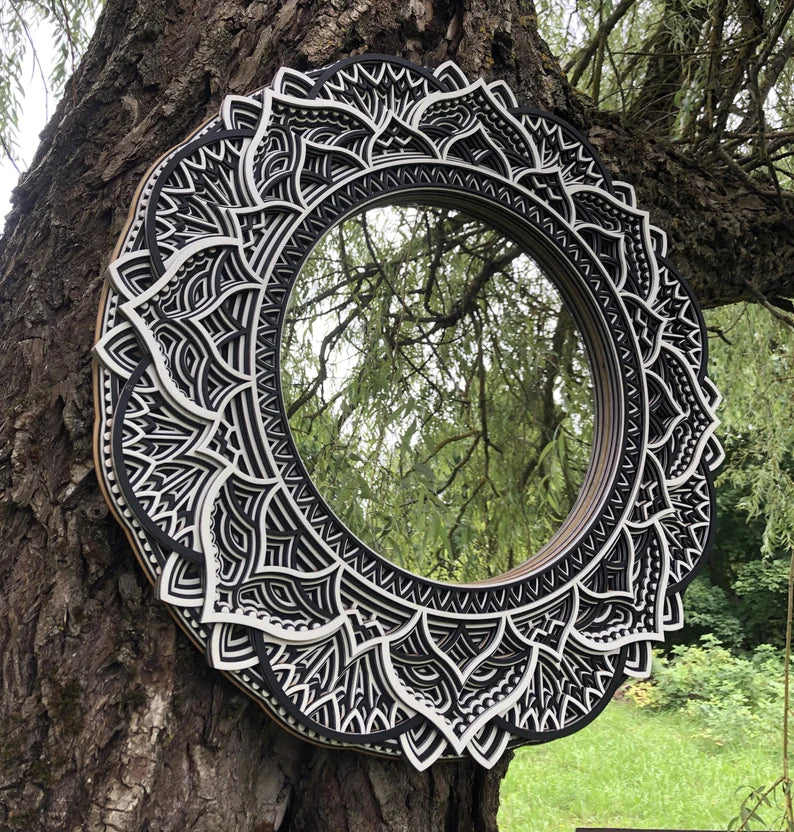 Round Wooden Mirror Mandala