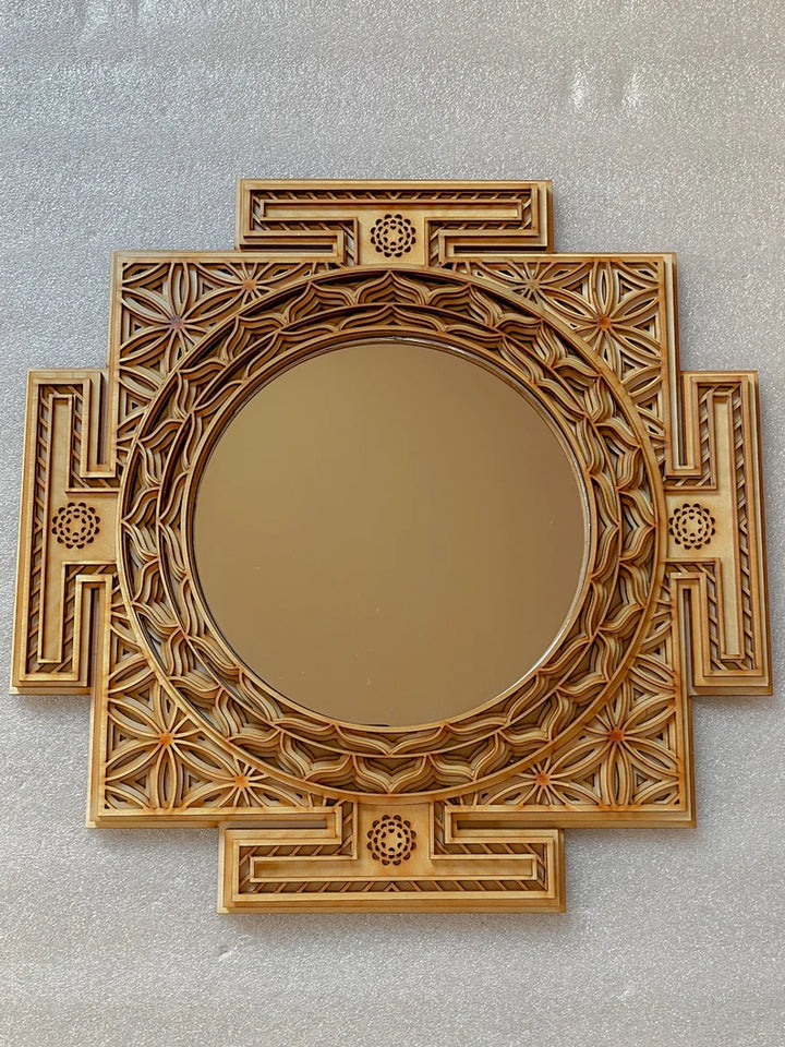 Sri Yantra Wooden Mirror Mandala