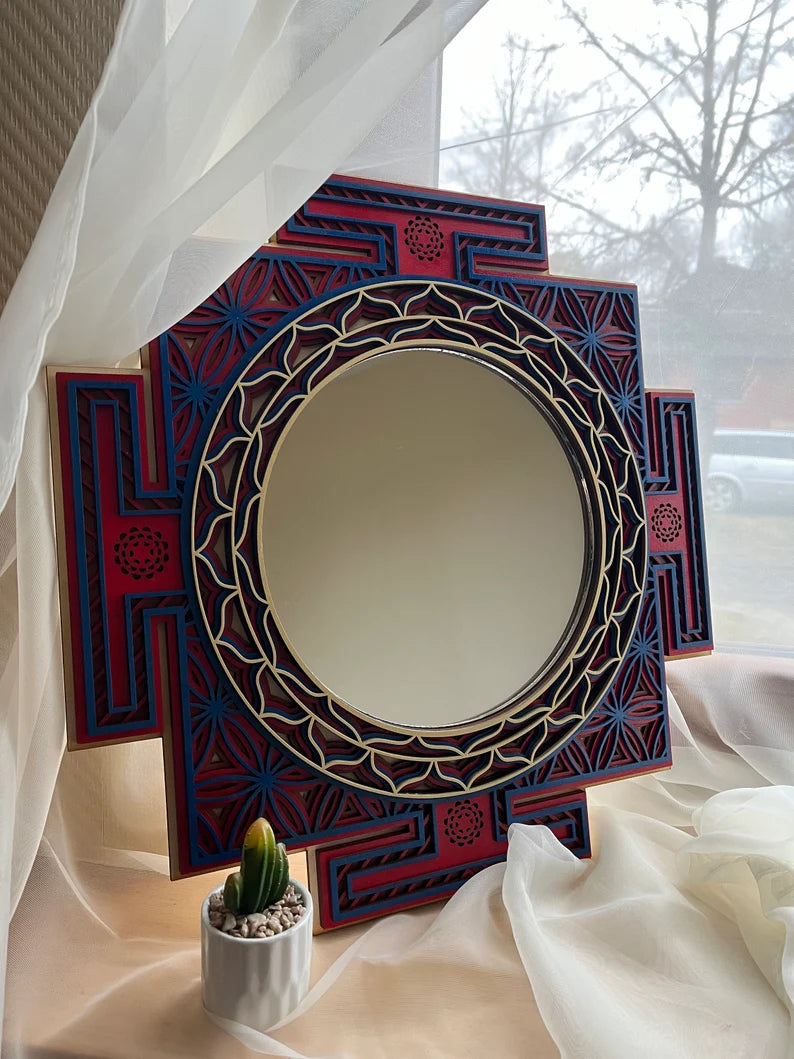 Sri Yantra Wooden Mirror Mandala