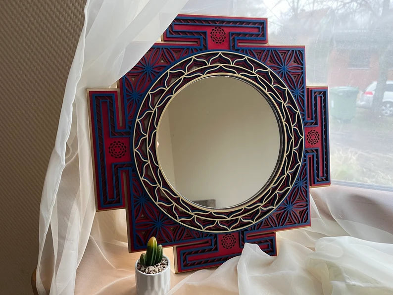 Sri Yantra Wooden Mirror Mandala