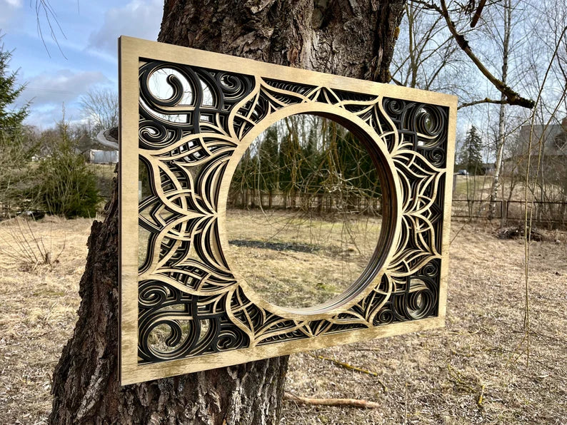 Wooden Large Mirror Mandala