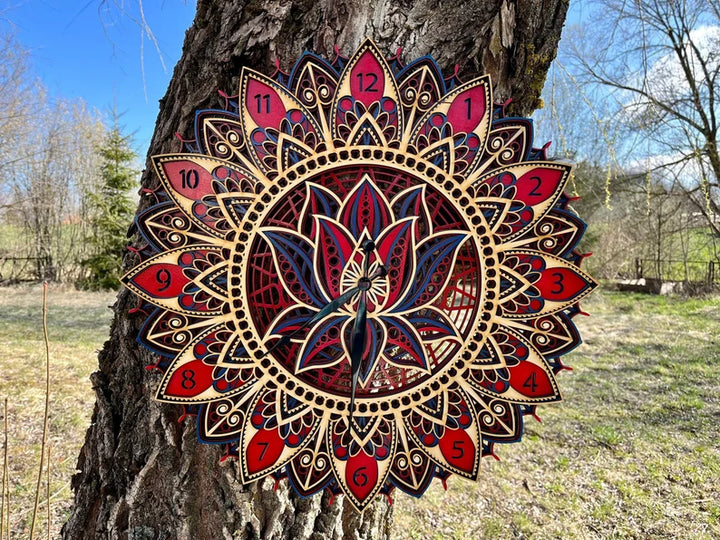 Wood Wall Clock, Geometric Wall Clock, Mandala Wall Art, Home decor