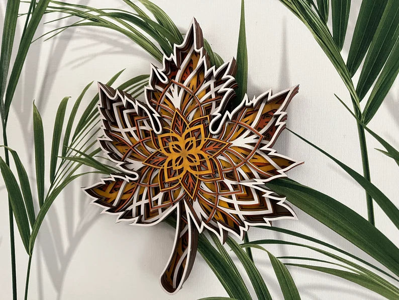 Wooden Maple Leaf Mandala Wall Art