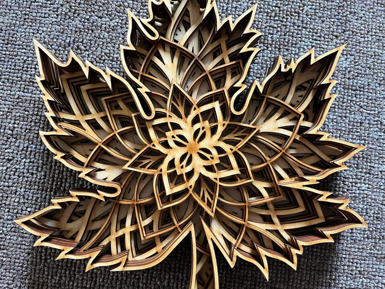 Wooden Maple Leaf Mandala Wall Art